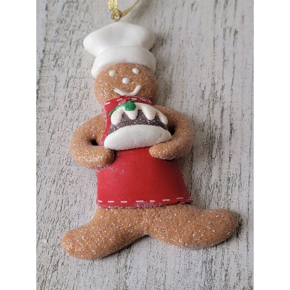 Gingerbread Glitter Chef cake baker ornament Xmas decor